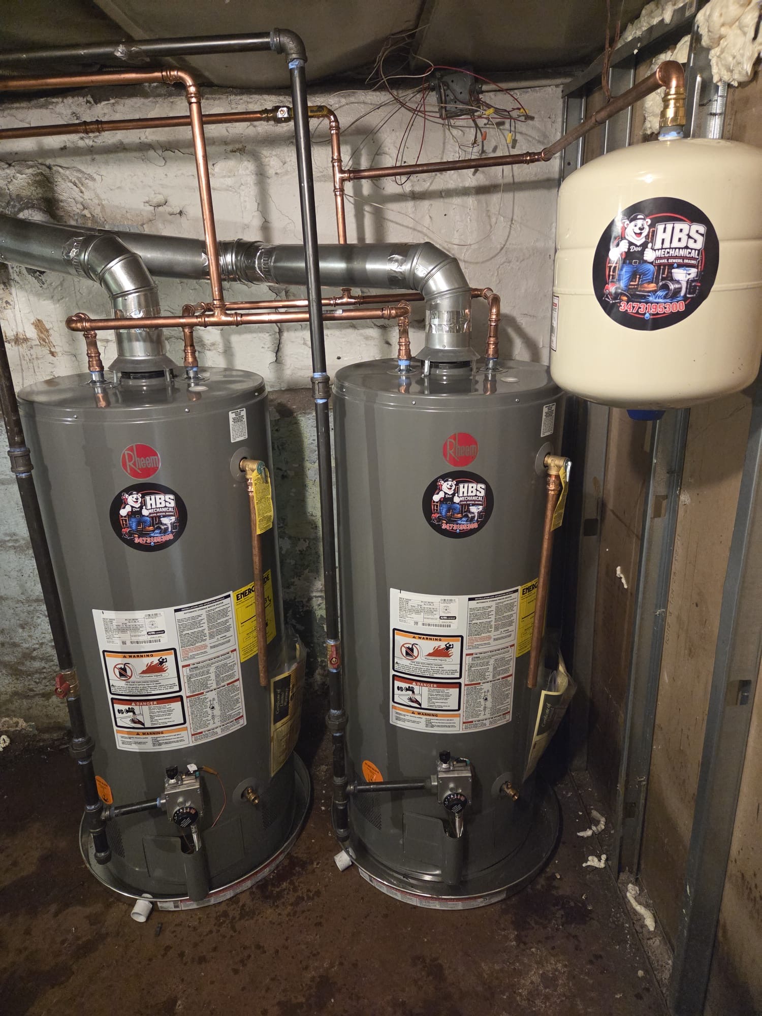 Dual water heater installation, close angle